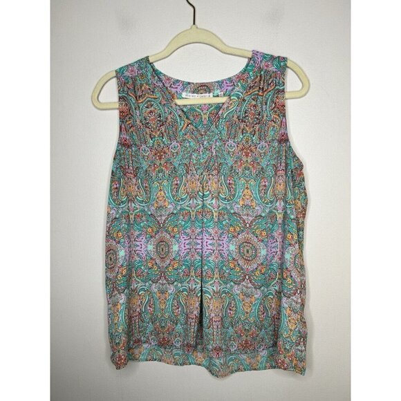 Violet + Claire Blouse Sleeveless Tank Blue Paisley V Neck Size Medium - Picture 1 of 12